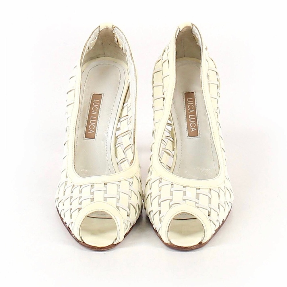 Luca Luca Peep Toe Ivory Netted Heels